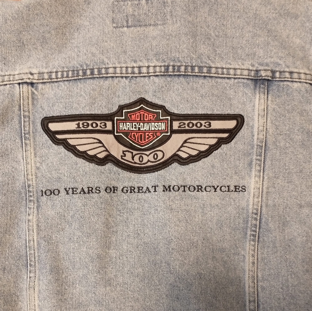 Harley Davidson 100th Anniversary women's cut denim jacket. 1st Edition